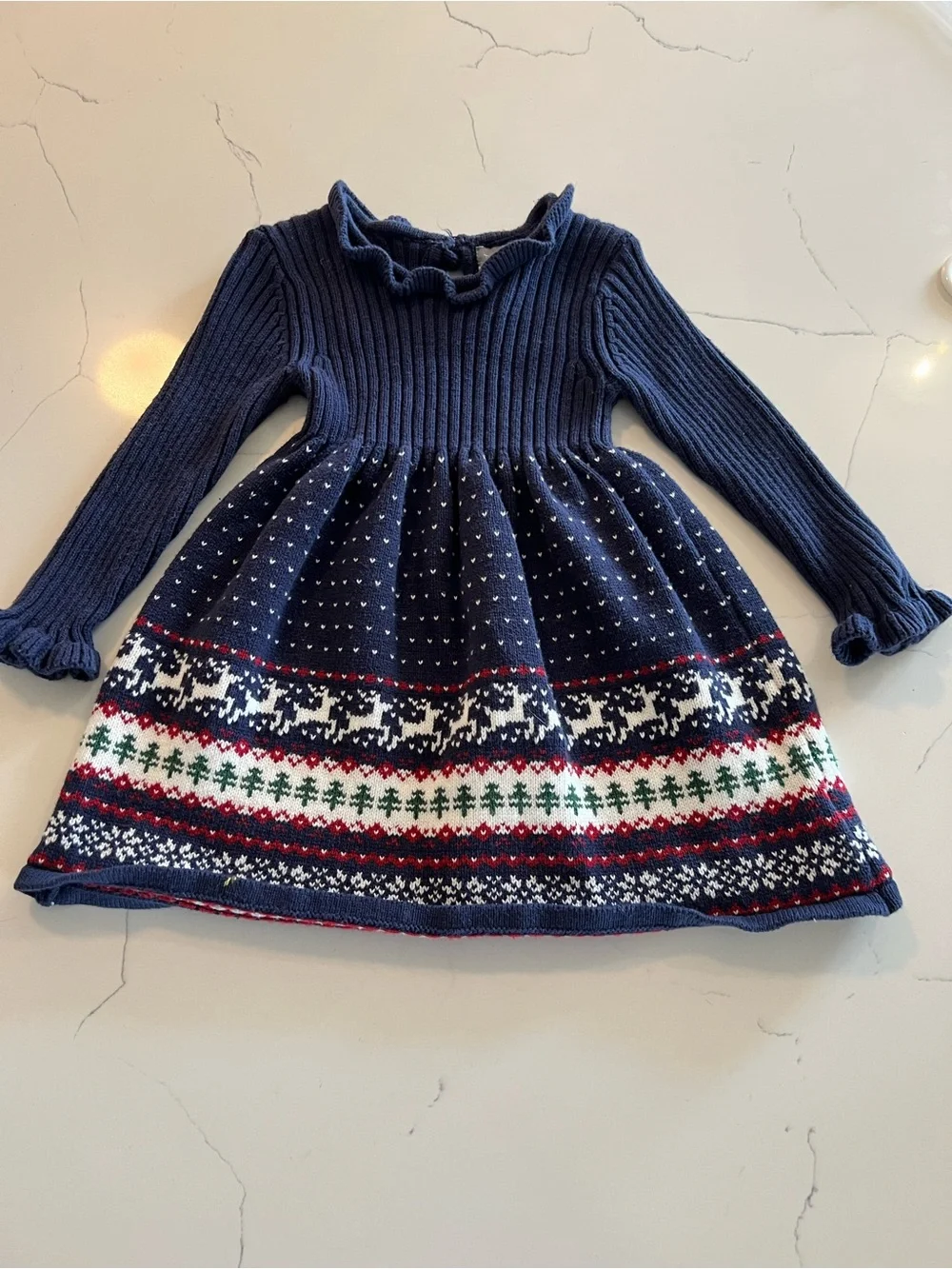 Tahari Navy Knit Dress with Red, White & Green Holiday Motif